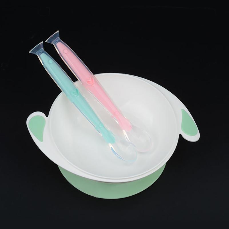 2022 new Old Cobbler Newborn Baby Products Silicone Feeding spoon Soft head With suction cup Set box Custom wholesale