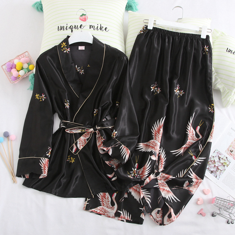 Women Pajamas Sets Satin Nightwear Robe Pijamas Women Sexy Silk Ladies Pyjamas Long Sleeve Sleepwear Autumn Nightwear Femme 201027