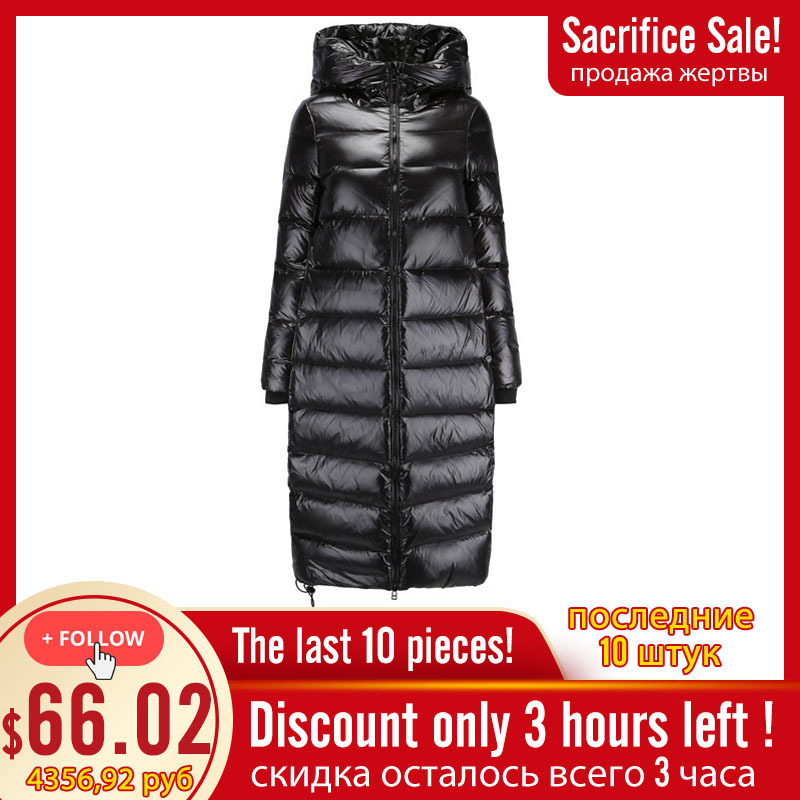 Long Black Down Coat Women Thick Hooded Winter Zipper Plus Size Windproof Snow Outwear 90% White Duck Down Warm Jacket Overcoat T200107