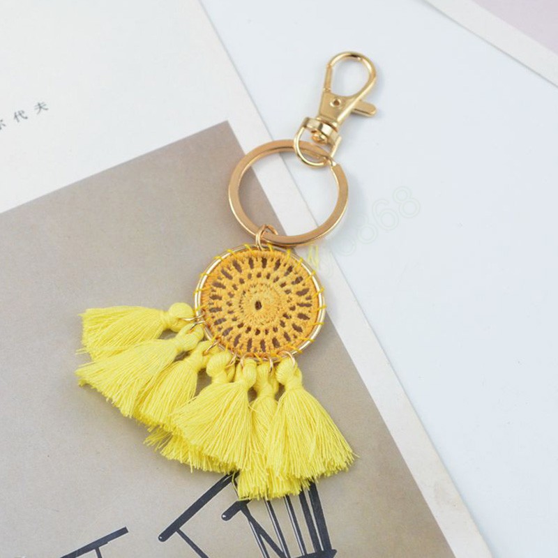 Boho Pompom Tassel Bag Charm Key Chain Fashion Jewelry Solid Color Simple All-match Cellphone Straps Handbag Pendant Key Chain