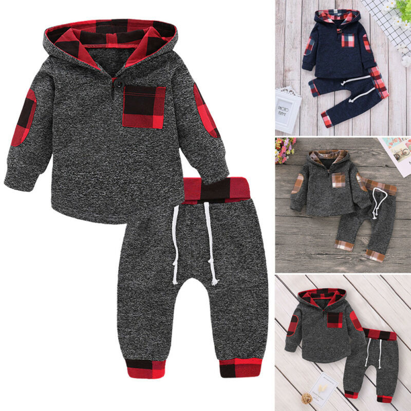 Newborn Baby Boy Girl Clothes Autumn Winter Hooded Tops+Pants 2PCS Set Outfits Y1105