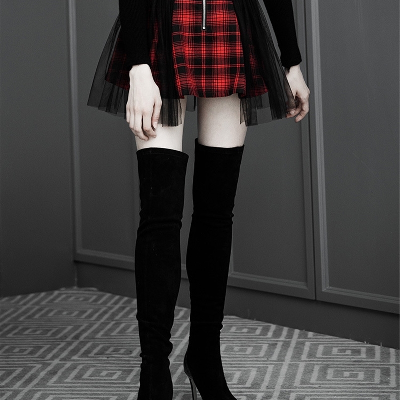 2019 New arrival autumn winter wome Japanese Harajuku Black Red Plaid Gothic Punk Rock Vintage Short Skirt mini skirts T200113