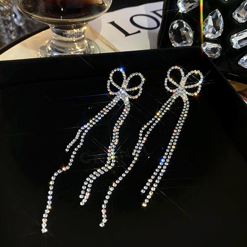New Long Tassel Crystal Drop Earrings for Women Bijoux Hollow Rhinestone Earrings Statement Jewelry Gifts