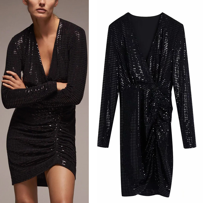 2021 New Black Draped Glitter Women v Neck Long Sleeve Ruched Shein Mini Dresses Ladies Vintage Slim Sexy Party Dress Yxe6
2021 New Black Draped Glitter Women v Neck Long Sleeve Ruched Shein Mini Dresses Ladies Vintage Slim Sexy Party Dress Yxe6