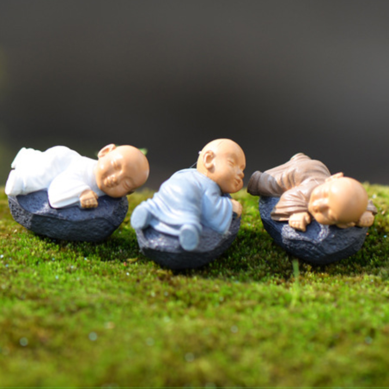 Kung Fu Cartoon Monk Figurines Mini Monk Ornaments Terrarium Decoration Moss Succulent Micro Landscape Resin Monk Crafts Kids Toy