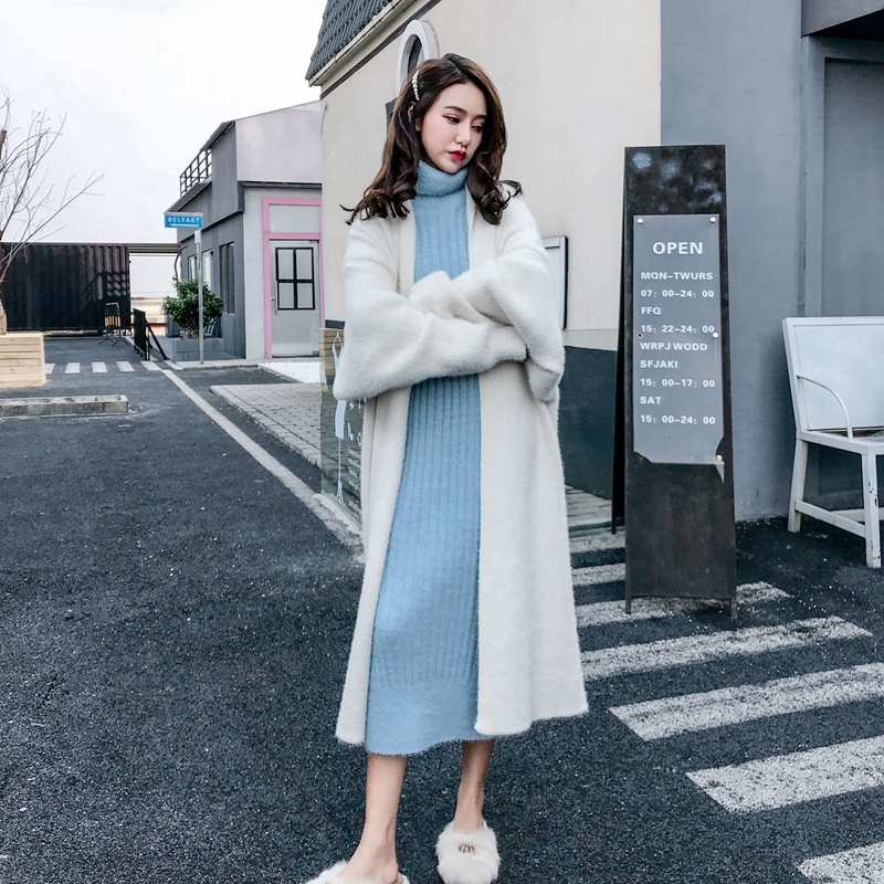 Autumn Winter Women Soft Cashmere Mink Long Sweater Fashion Loose Casual Oversized Cardigan Thick Warm Wool Knitted Coats 200930