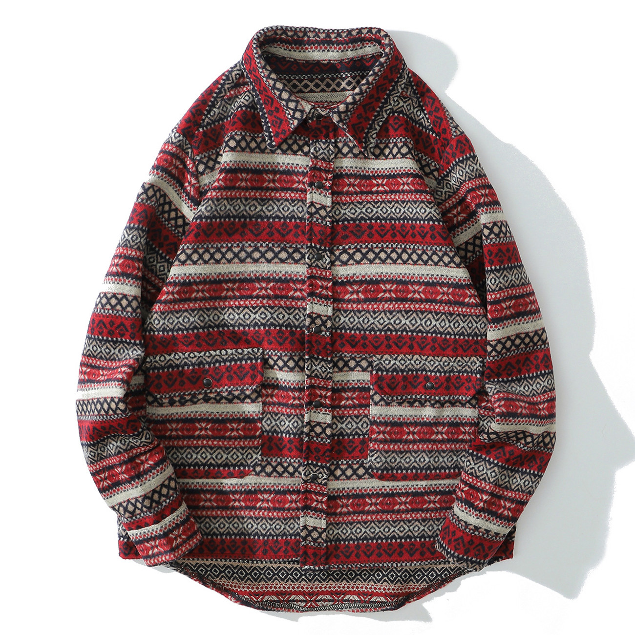 2021 New Hip Hop Retro Plaid Long Sleeve Harajuku National Style Knitted Streetwear Snap Button Shirt Autumn Cotton Loose Top On55, Red
2021 New Hip Hop Retro Plaid Long Sleeve Harajuku National Style Knitted Streetwear Snap Button Shirt Autumn Cotton Loose Top On55, Red