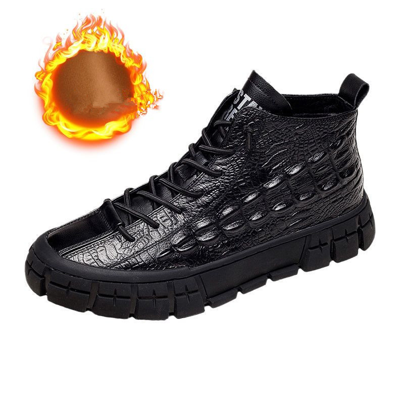 Winter Cotton Boots High Quality Men With Fleece Top Crocodile Leisure Shoes Outdoor Personality Comfortable Non-Slip