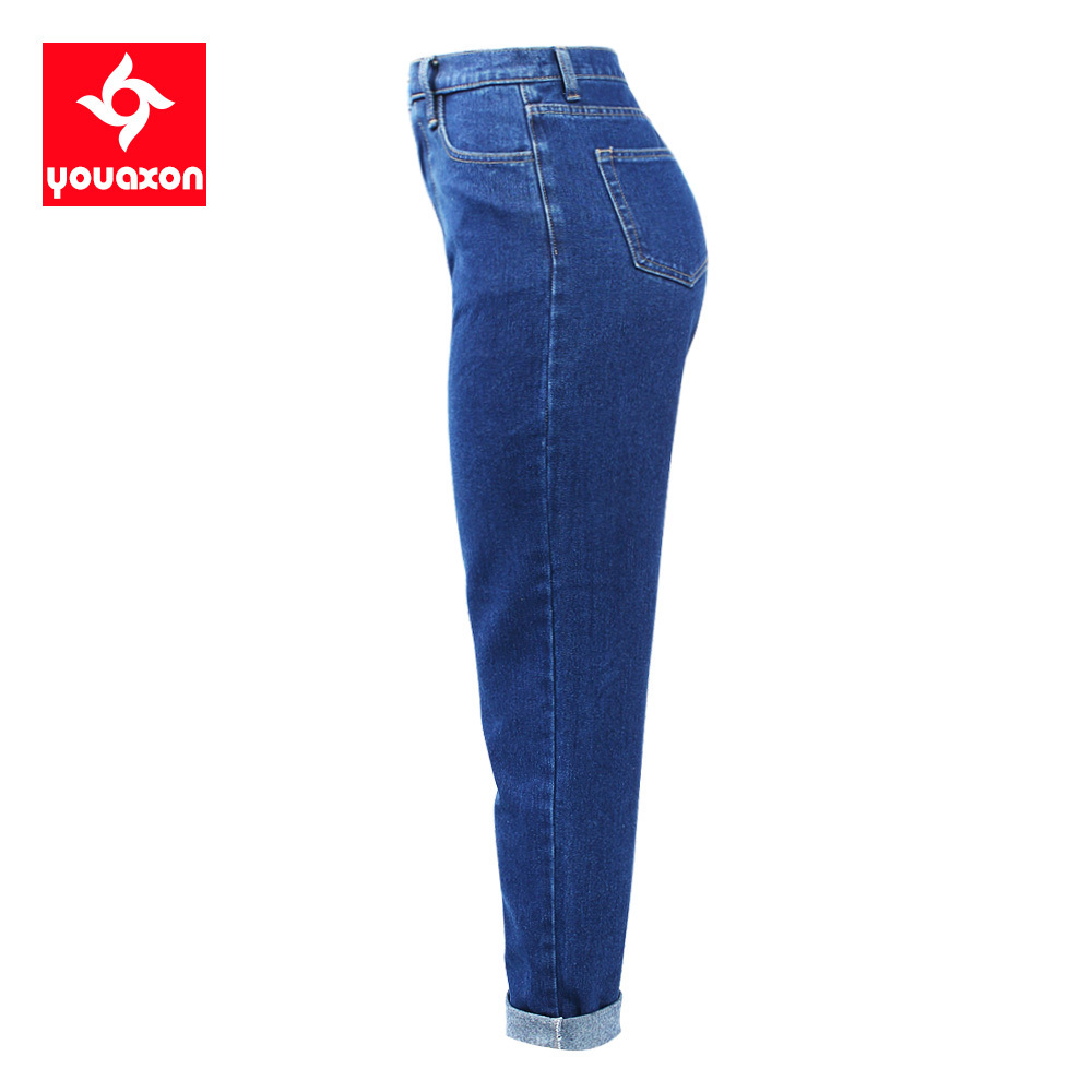 2233 Youaxon 100% Cotton High Waist Boyfriend Jeans Women`s Blue Dense Denim Pants Mom Jean Femme For Women Jeans 201029