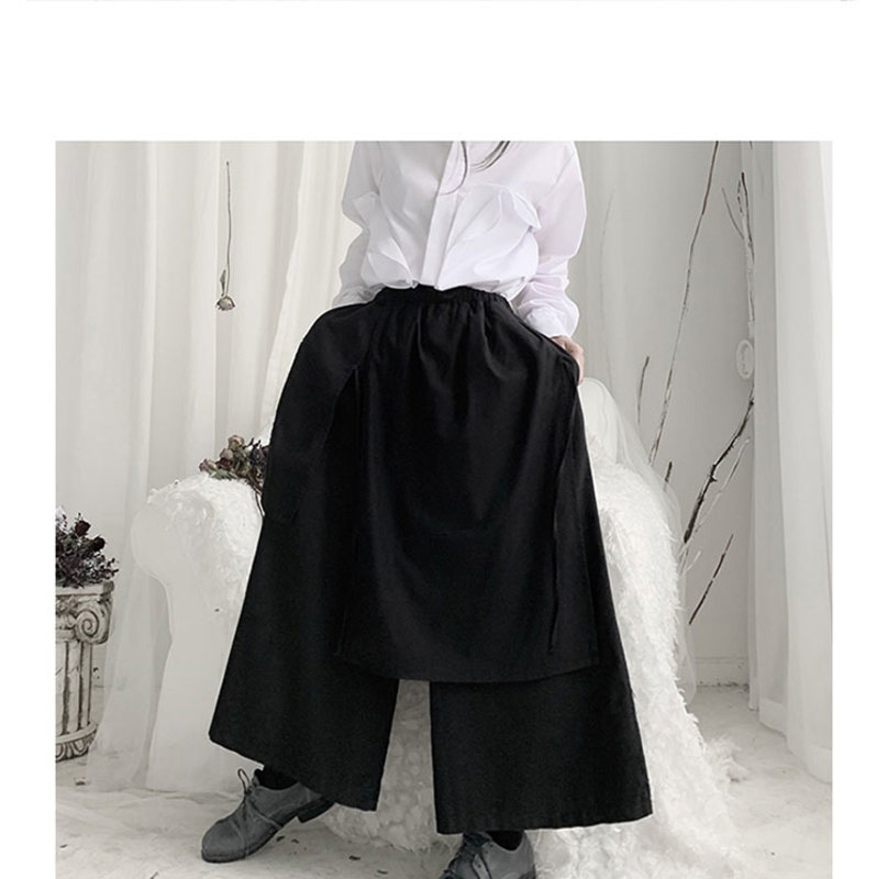 EAM High Elastic Waist Black Bandage Long Wide Leg Trousers Loose Fit Pants Women Fashion Spring Autumn 19A-a588 201228