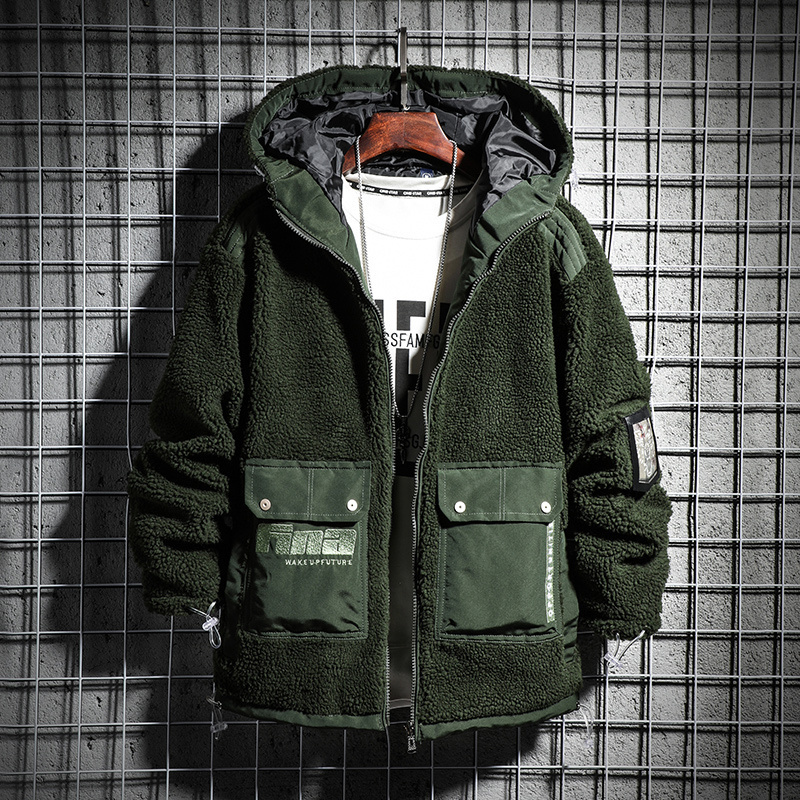 SingleRoad Mens Hooded Jacket Men Winter Fleece Windbreaker Side Pockets Coat Hip Hop Japanese Streetwear Harajuku Jackets 201128
