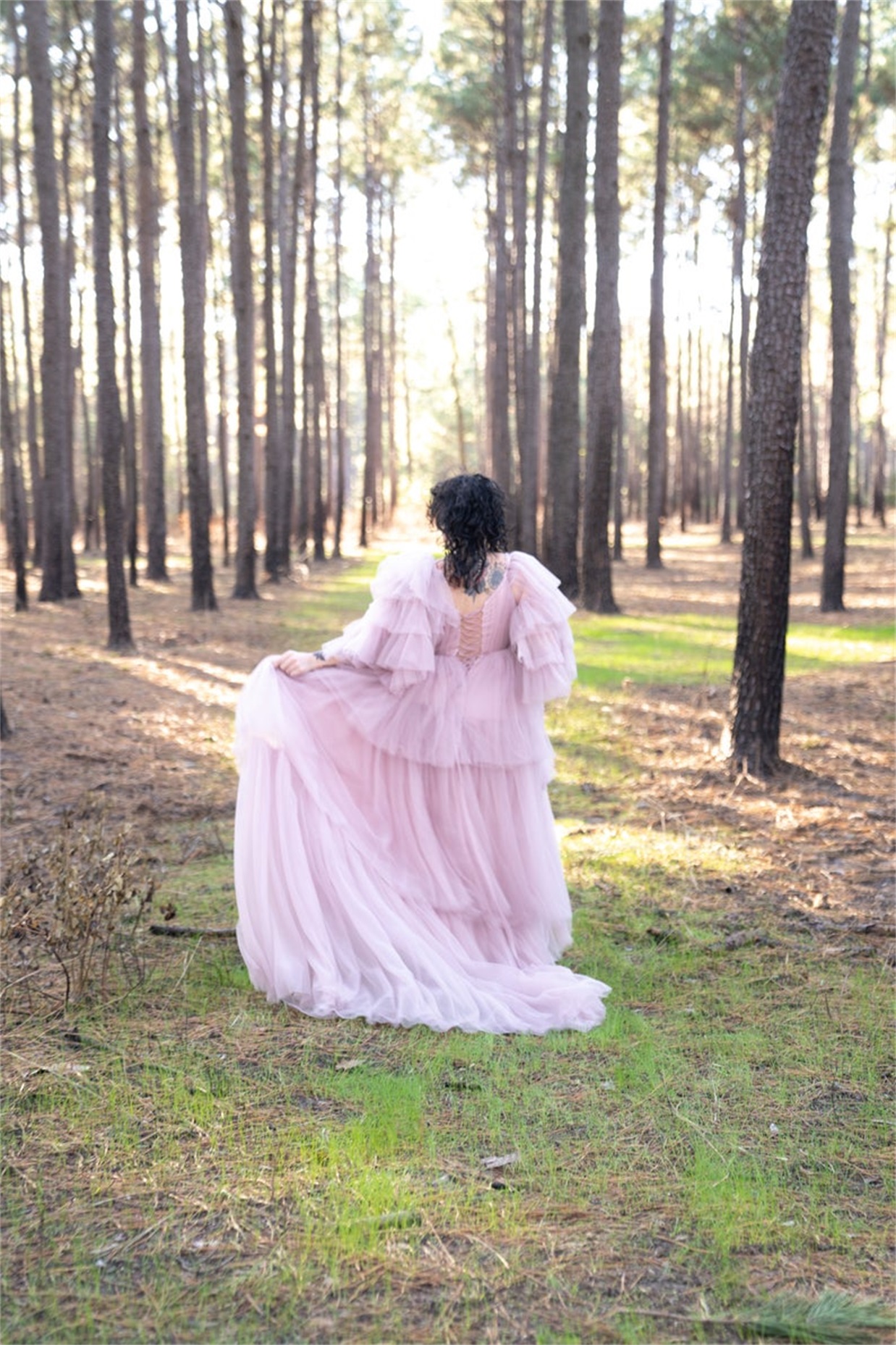 Illusion Tiered Ruffles Photoshoot Dress Pregnant Women Winter Kimono Party Prom Gowns Sleepwear Bathrobe Ladies Nightgown Robe