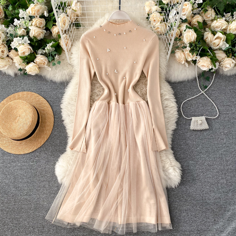2021 New design beads splice woman collar share long elastic autumn mesh a-line dress 7OU9, Gray.
2021 New design beads splice woman collar share long elastic autumn mesh a-line dress 7OU9, Gray.