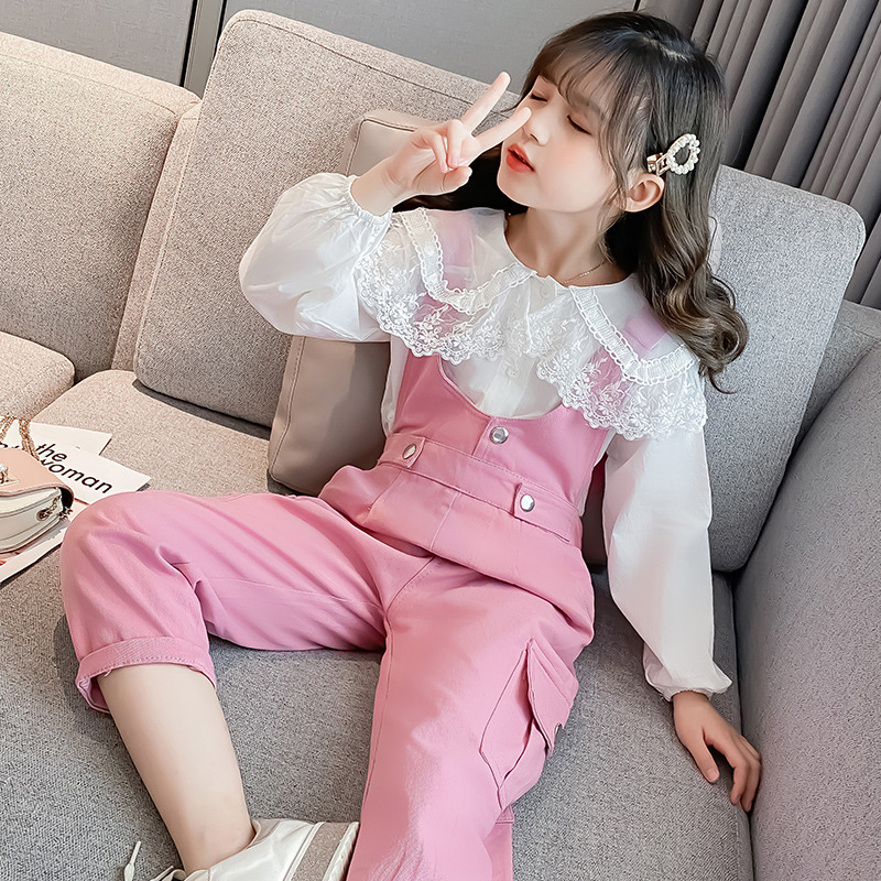 Girls' Overalls Set 2020 Autumn New Style Online Celebrity Korean-style Western Style Children Fashionable GIRL'S Spring and AutX1019