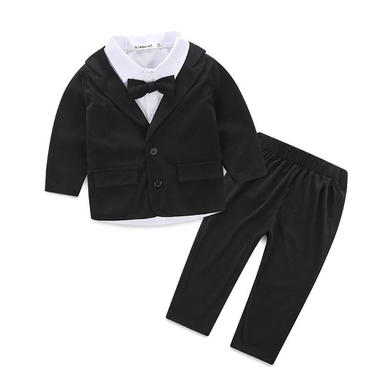 baby boy clothes set toddler boys gentleman bow tie suit 3 pieces kids boys formal suits for birthday party black clothing sets Y1105