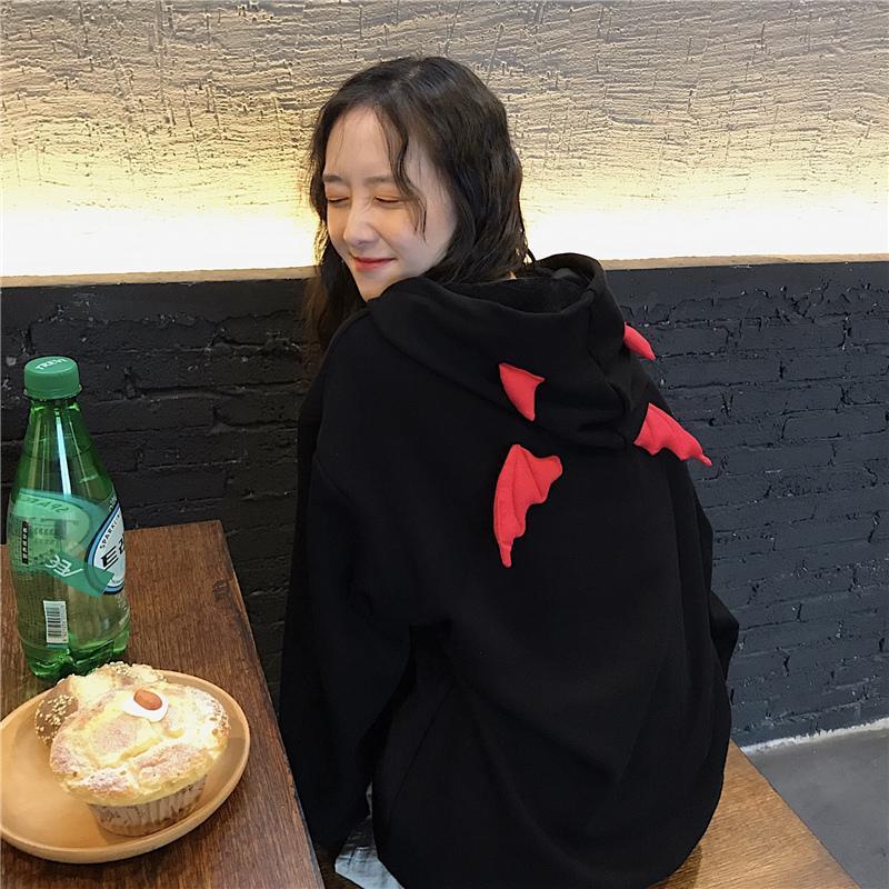 Devil Horn Hoodie Streetwear Devil Hoodie Gothic Hooded Hoody Women Loose Black Hooded Pollovers Sweatshirts Oversized Harajuku 200930