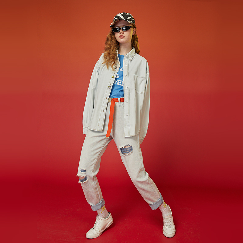 Toyouth Arrival Spring Jeans For Women Light Color Casual Loose Jeans Lady Straight Denim Pants Long Trousers With Hole 201105