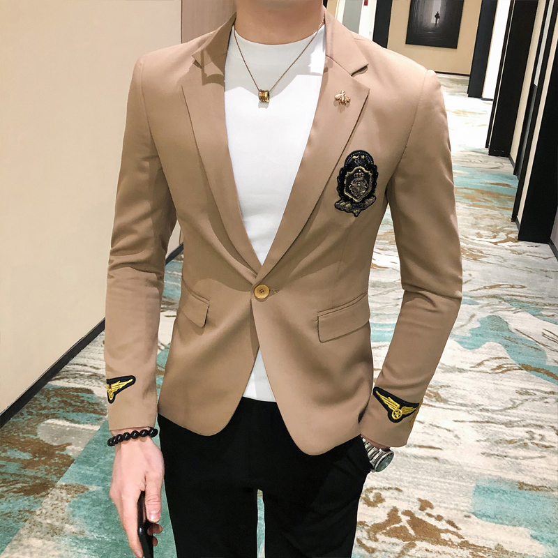 Spring Casual Blazer Suit Jacket Embroidery Black Social British Blazers Men Suits Wedding Coat Club DJ Stage Clothers 201128