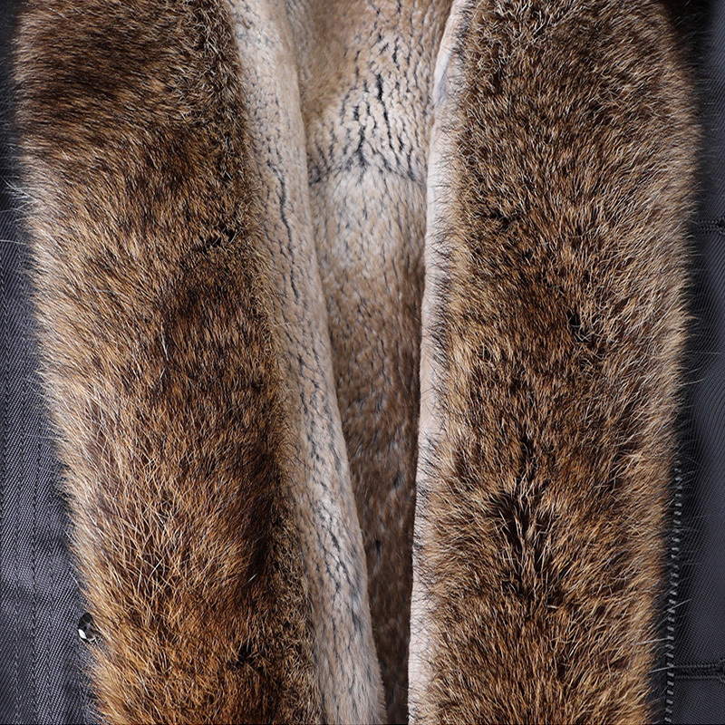 Mid-length parka with detachable rabbit lining winter warmer collar thick fur coat DHL 201201