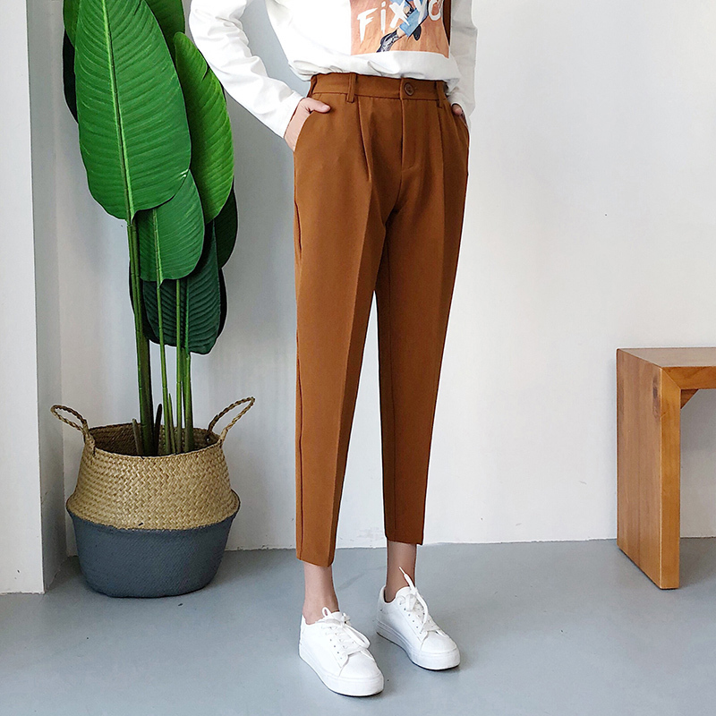 Women's Casual Harem pants Spring Summer Fashion Loose Ankle-length Trousers Female Classic High Elastic Waist Black Camel Beige T200103