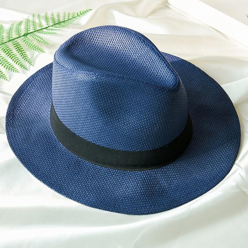 HT2261 2020 New Summer Hats for Men Women Straw Panama Hats Solid Plain Wide Brim Beach with Band Unisex Fedora Sun Hat