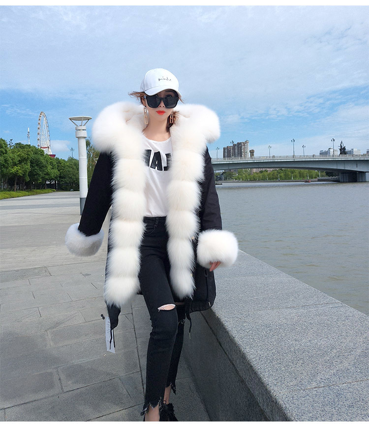 Maomaokong Winter Women Natural fox coats Real Fur Long Black Jacket Cotton thick warm parkas Faux fur lining 201112