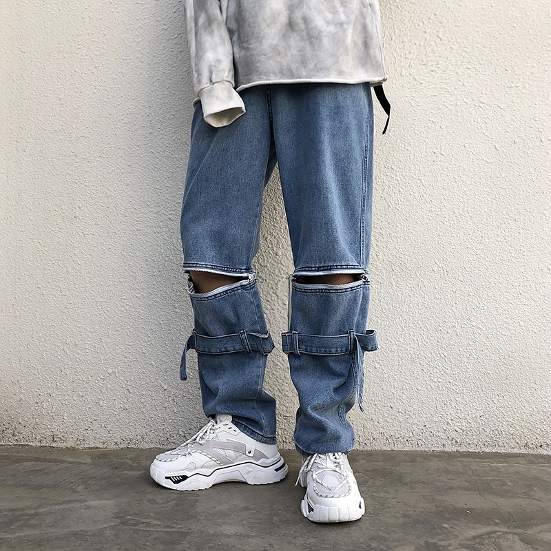 Removable Trousers Summer Pattern Baggy Homme Classic Cargo Pocket Jeans Mens Blue Color Casual Pants Biker Denim Trousers 201111