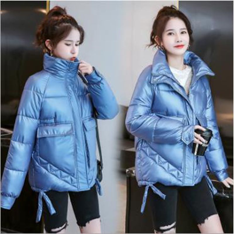 Wholesale winter new style women's bright leather student short stand-up collar loose and thin bread coat padded jacket, Blue
Wholesale winter new style women's bright leather student short stand-up collar loose and thin bread coat padded jacket, Blue