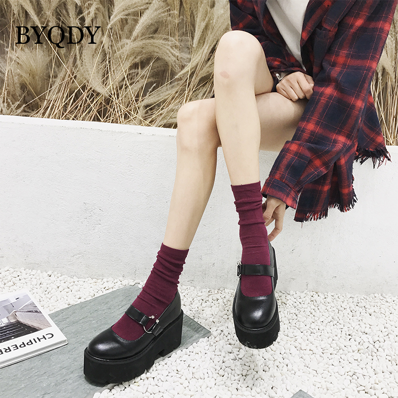 BYQDY Platform High Heels Women Shoes Round Head Mary Jane Shoes Black Height Increasing PU Leather Female Pumps Worker Shoes LJ200928