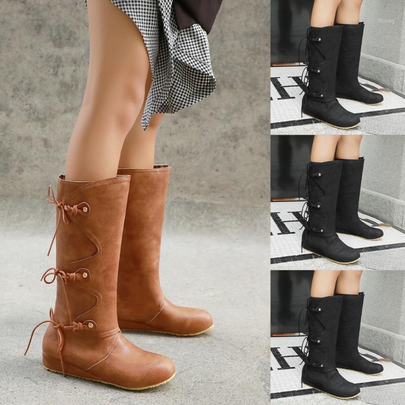 Women's Back Wedges Lace-Up Knee Bare Boots Casual Middle Tube Booties1, Black