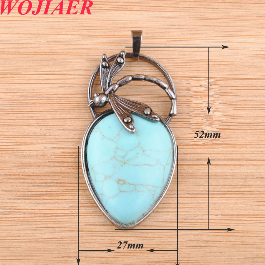 WOJIAER Antique Silver Color Pendant Water Drop Natural Stones Bead Dragonfly Dangle Women Men Charms Jewelry DBO906