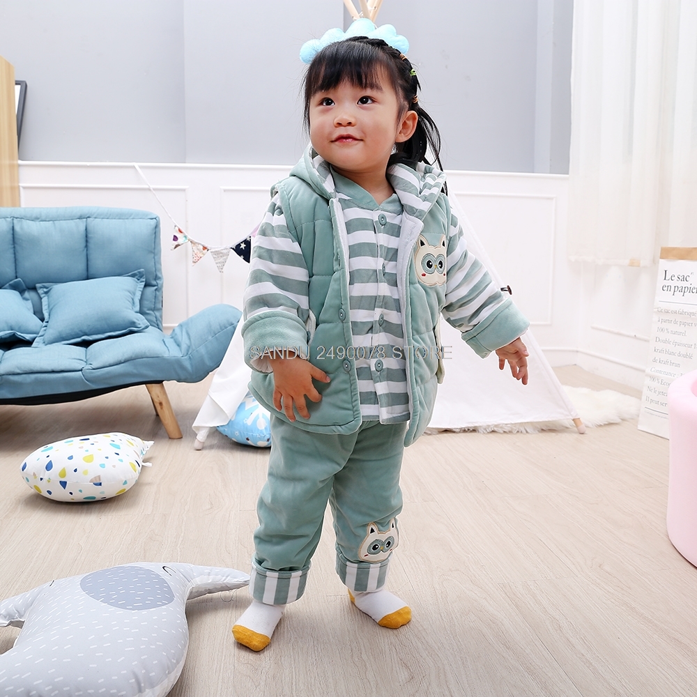 Winter Newborn Baby Boy&Girl Clothing Set for Infant Kids Flannel Cotton Padded Clothes 3pcs Children Warm Outerwear Suits Y1105