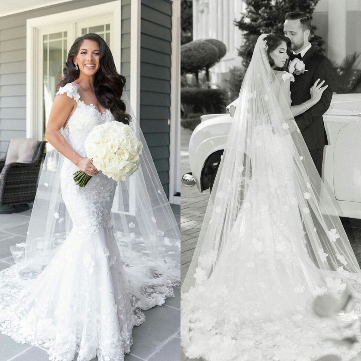 white mermaid wedding dresses plus size lace appliques boho bridal gowns with veil sweep train robes de marie