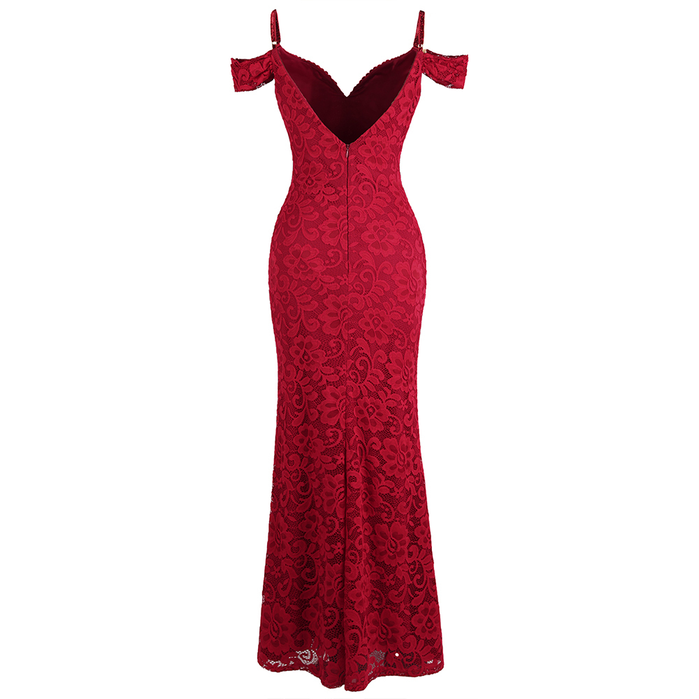 Angelfashions Women's robe de soiree Boat Neck Pleat Lace Beading Split Mermaid Long Red Party Dress 425 200 201114