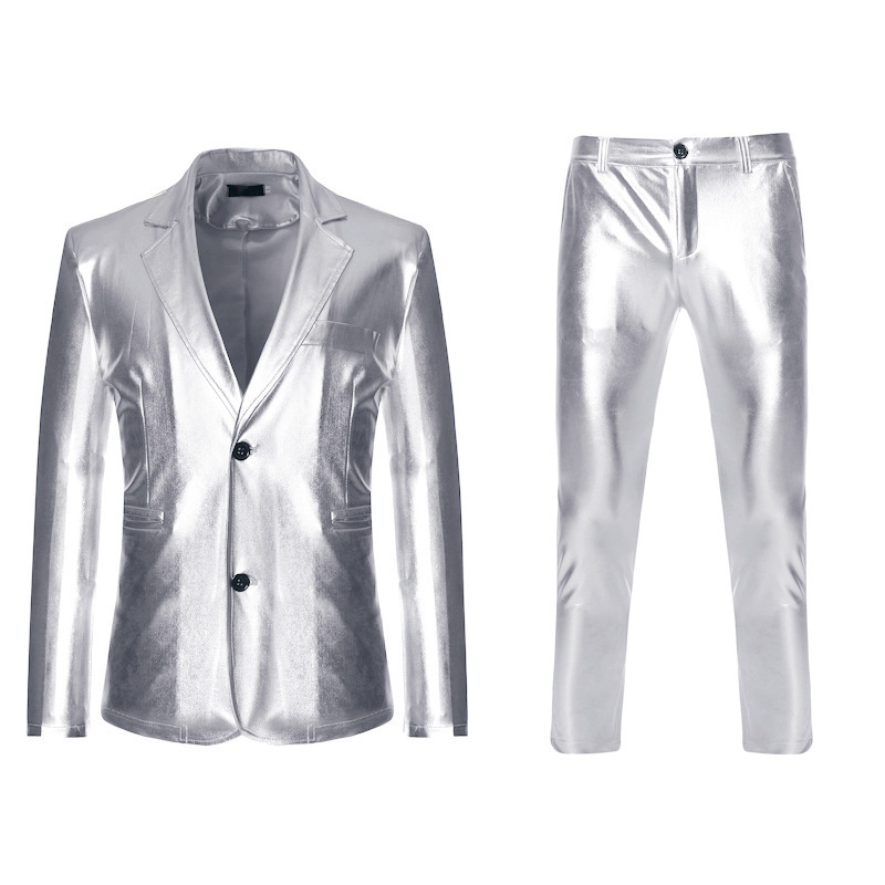 Men's Shiny Gold 2 Pieces Suits (Blazer+Pants) Terno Masculino Fashion Party DJ Club Dress Tuxedo Suit Men Stage Singer Clothes 201105