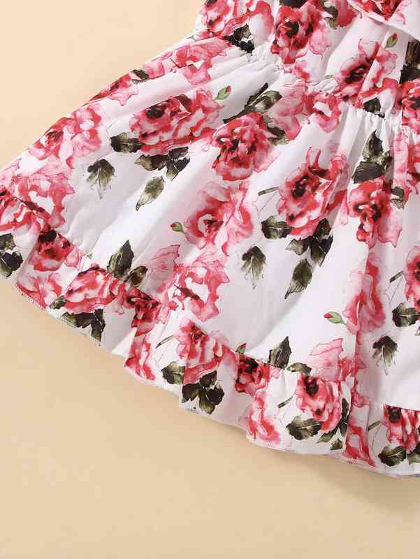 Baby Allover Floral Print Frill Trim Cold Shoulder Ruffle Hem Dress SHE