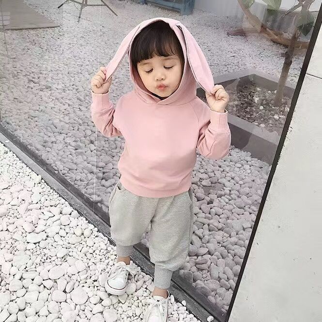 Autumn Spring Children Big Rabbit Ear Clothing Set Baby Boys Girls Hoodies Pants 2pcs Outfit Toddler Kids Sport TracksuitsX1019