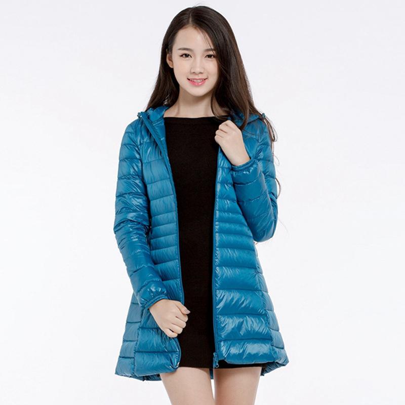 S-7XL Winter Women Padded Hooded Long Jacket White Duck Down Female Overcoat Ultra Light Slim Jackets Coat Parkas Plus Size