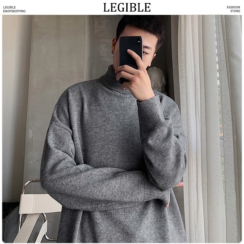 LEGIBLE Men 9 Colors Turtleneck Loose Sweaters Mens Autumn Winter Pullovers Tops Male Korean Fashion Sweater Clothing 201203