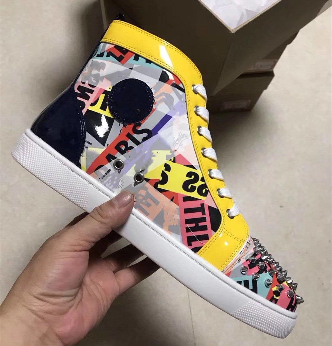 New High Quality Graffiti Patent Leather High Top Red Bottom Sneakers Shoes Women Men Luxury Designer Flat Casual Red Sole Autumn Winter, Black
New High Quality Graffiti Patent Leather High Top Red Bottom Sneakers Shoes Women Men Luxury Designer Flat Casual Red Sole Autumn Winter, Black