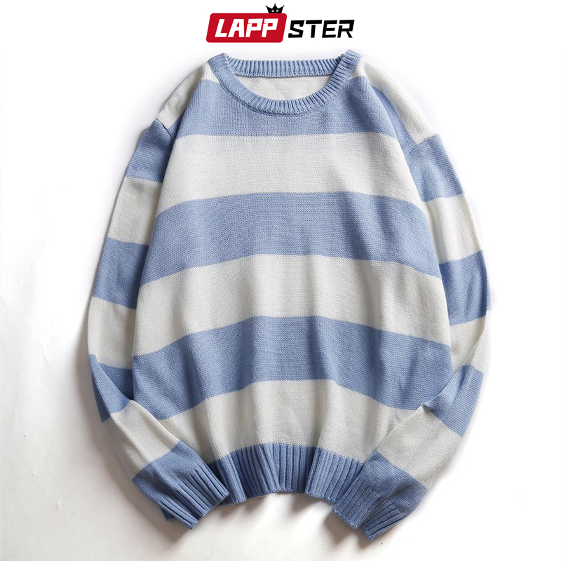 LAPPSTER Men Oversized Striped Sweater Mens Winter Korean Fashions Sweater Male Pullover Harajuku Harajuku Black Sweaters 201125