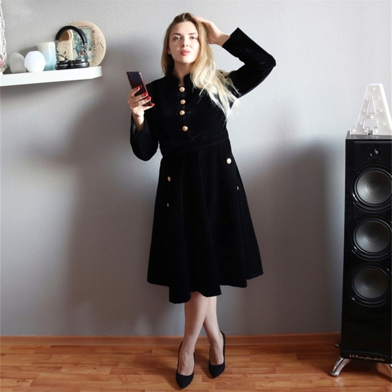 Vestido Plus Size Dress Women 3XL Winter Velvet Dresses Zomerjurken Dames Long Sleeve Black Office Retro Party Dress K8858 201030