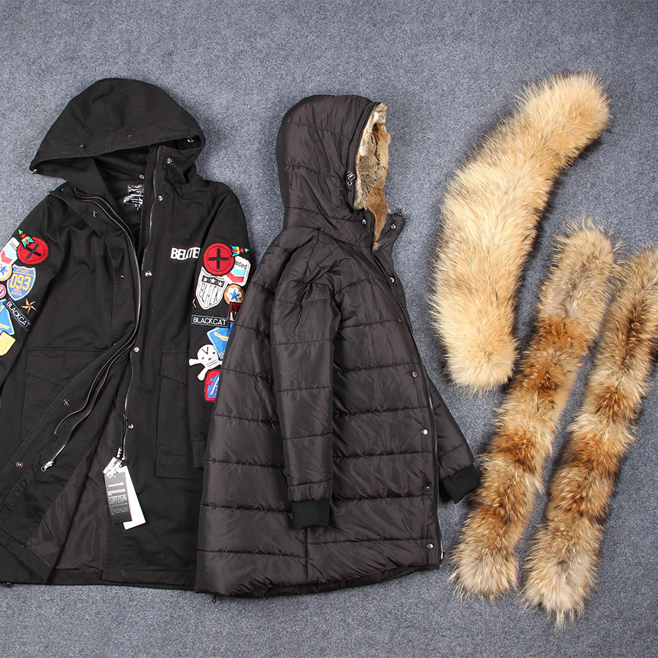 MaoMaoKong X-Long Embroidery Large real Fur Hooded Parkas Coat natural Fur women Jacket 201029