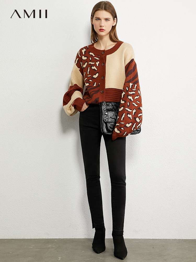 Amii Minimalism Autumn Winter Fashion Sweaters For Women Causal Onck Printed Loose Women's Sweater Women's sweater 12040603 201023