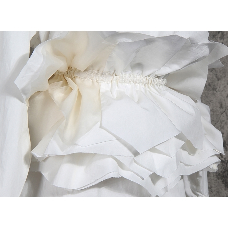 [EAM] Women White Ruffles Split Blouse New Stand Collar Long Sleeve Loose Fit Shirt Fashion Tide Spring Autumn 1N882 201126