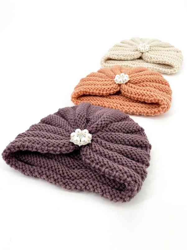 2pcs Baby Faux Pearl Decor Knit Hat SHE