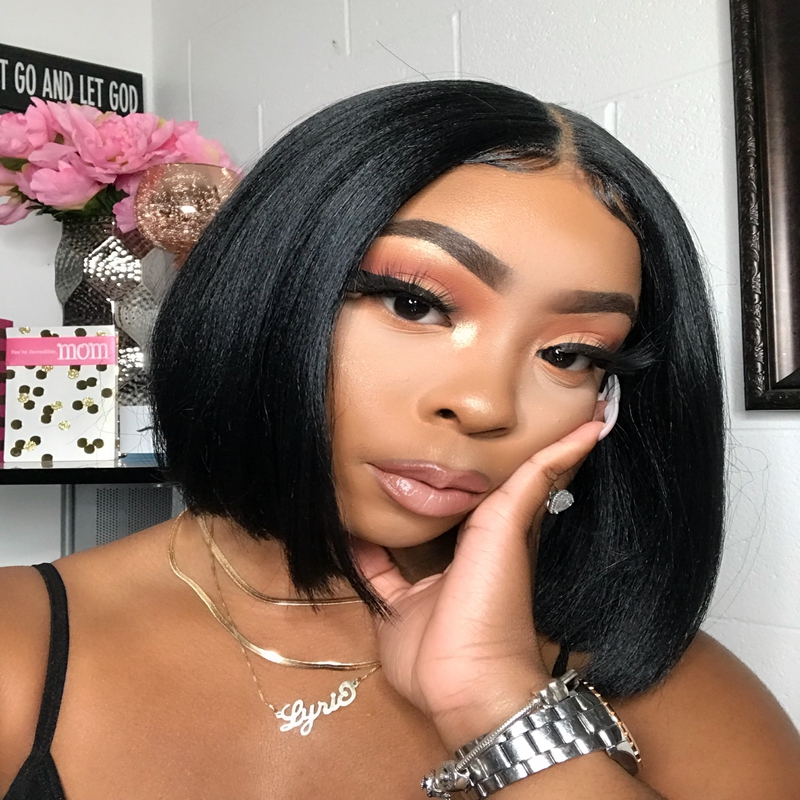 Ishow 2x6 Bob Lace Closure Wig Brazilian Straight Virgin Human Hair Wigs for Women Girls All Ages Natural Black Color Swiss Lace Frontal Wig 14inch Pe