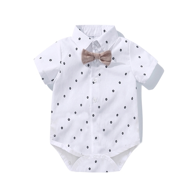 Baby Boy Romper Clothing Set Handsome Bow Suit Newborn 1th Birthday Gift Hat Printed Rompers Belt Infant Children Outfit Clothes Y1105