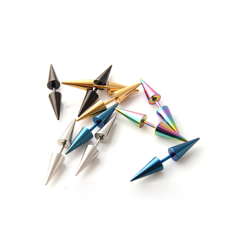Hip Hop Colorful Ear Clip Stud Earrings Punk Men's Stainless Steel Cone Puncture Earrings Jewelry Men Women Wholesale