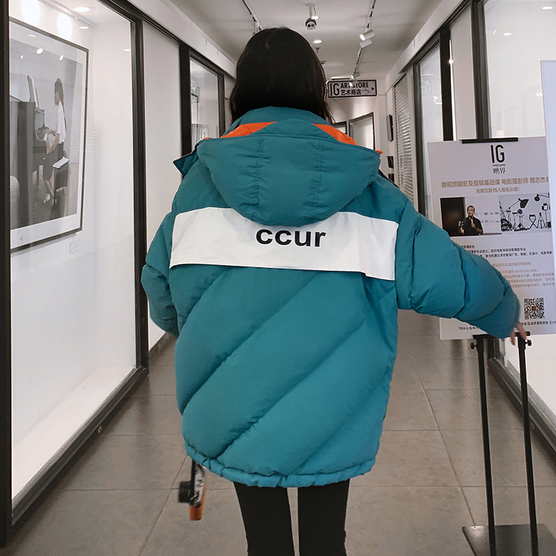 Winter Long Woman Parkas Hooded Patchwork Letter Print Plus Size Women's Jacket Stand Collar Korean Style Female Cold Coat 201202